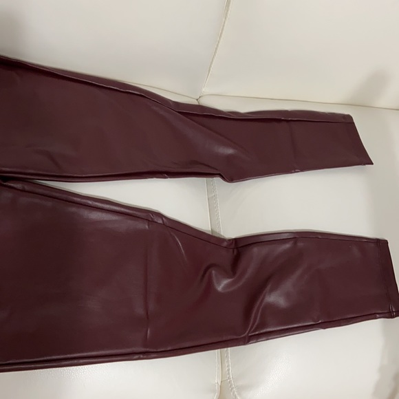 High Waist Faux Leather Leggings Burgundy - Picture 6 of 7